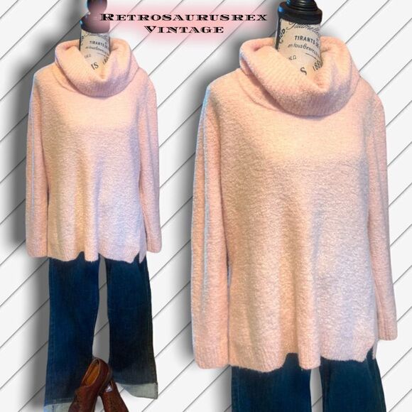 Calvin Klein Sweaters - Vintage 1990’s Calvin Klein Peachy Oversized Cowl Neck Wool Knit Sweater, Large
